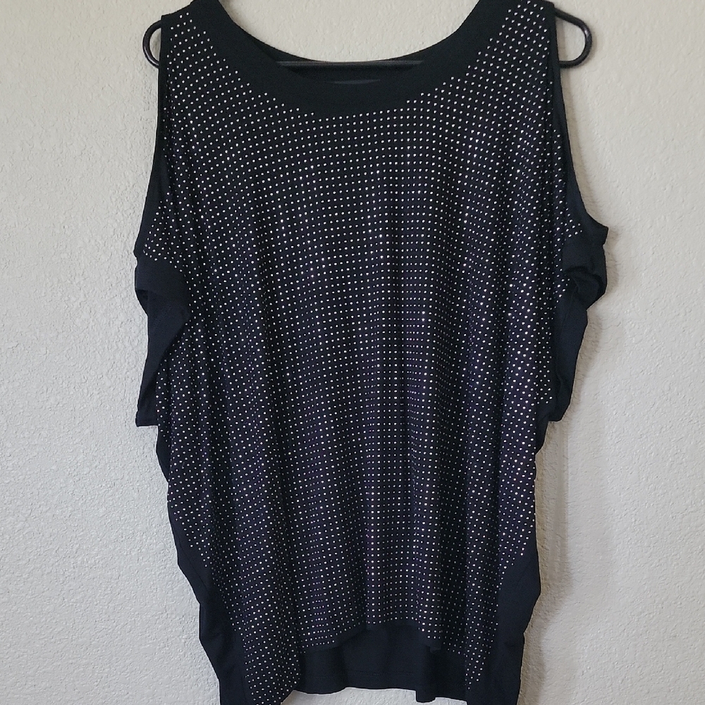 INC International Concepts Black Top with Silver Dots